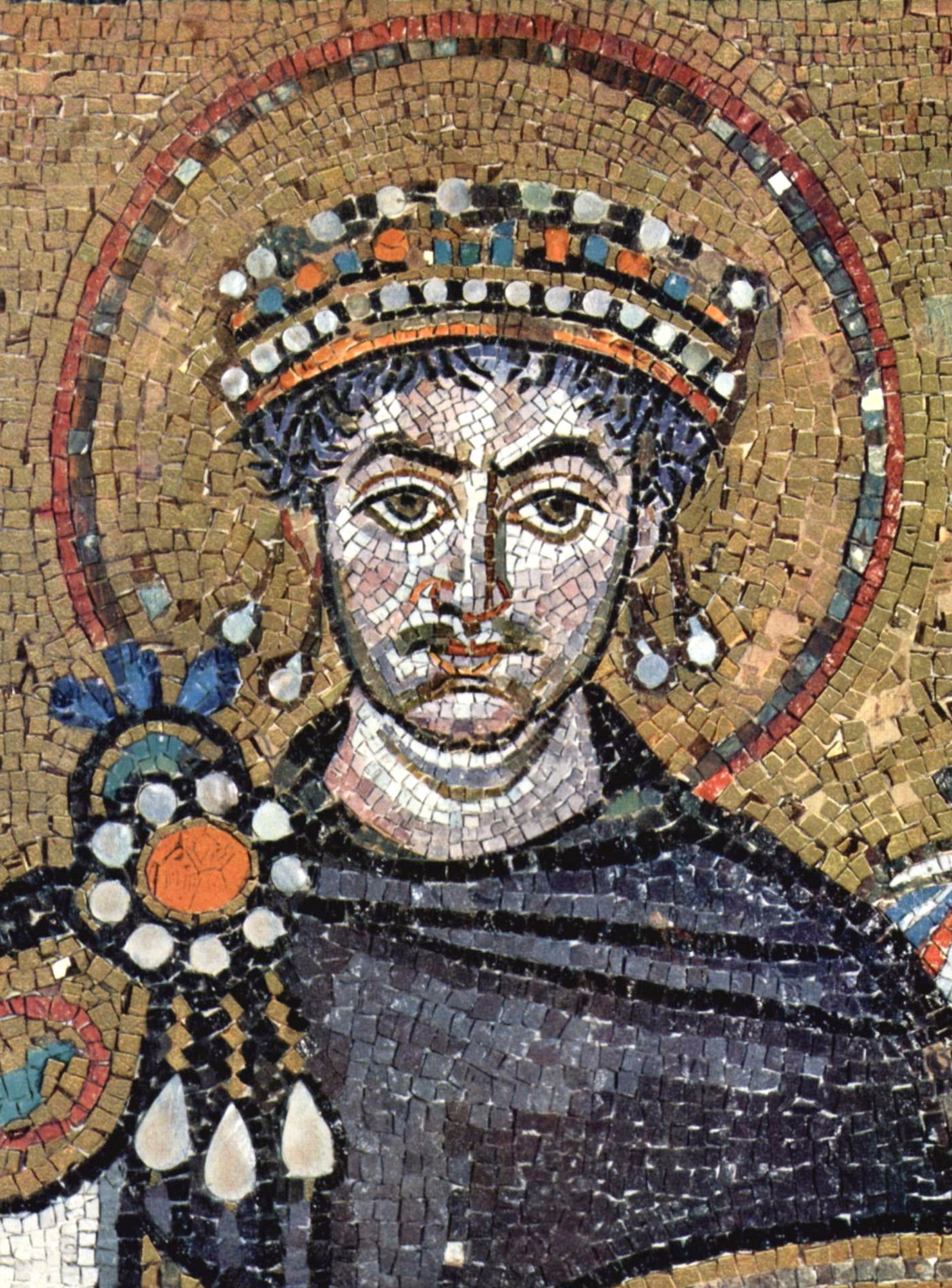Emperor Justinian I, detail of the mosaic in San Vitale, Ravenna